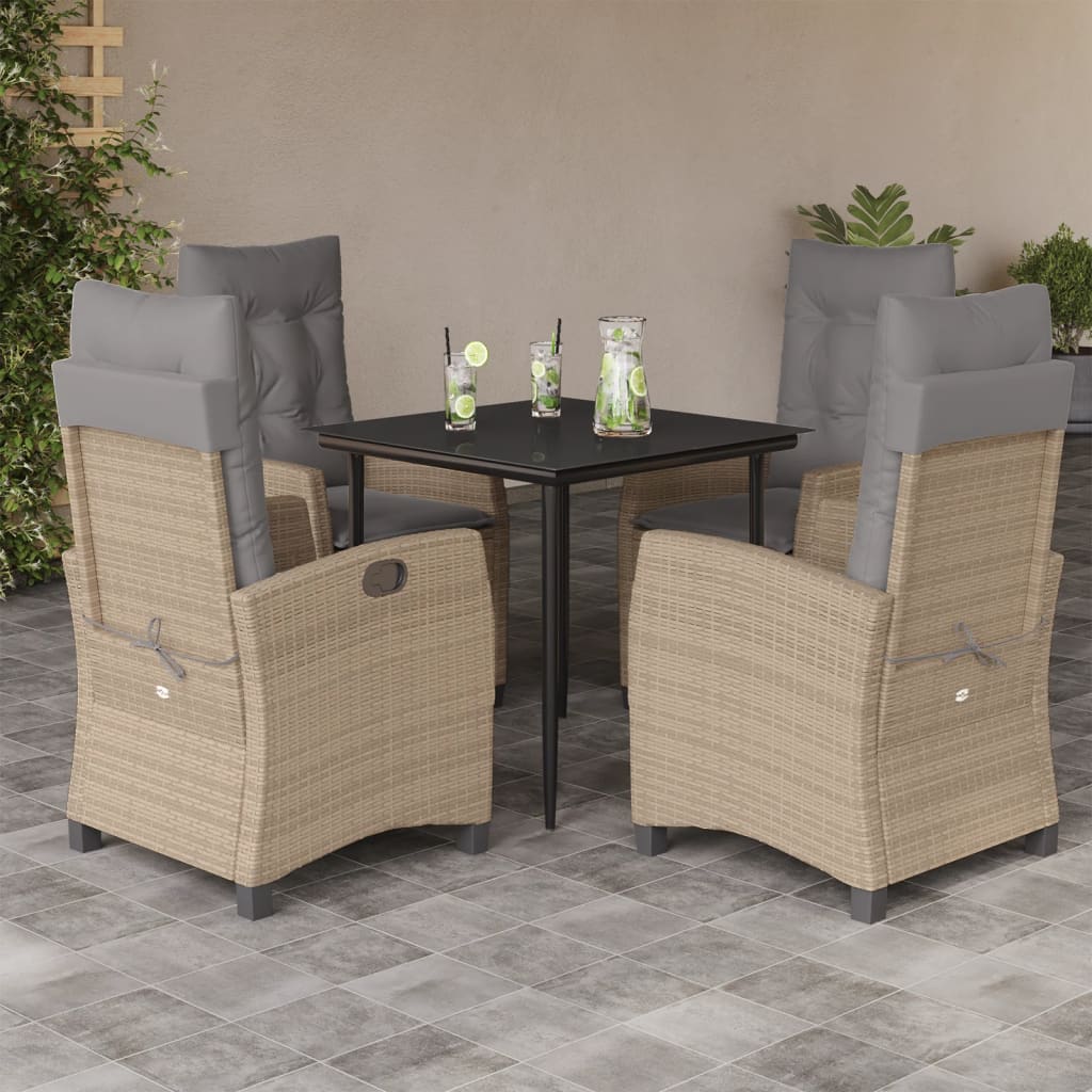 5-tlg. Garten-Essgruppe mit Kissen Beigemischung Poly Rattan